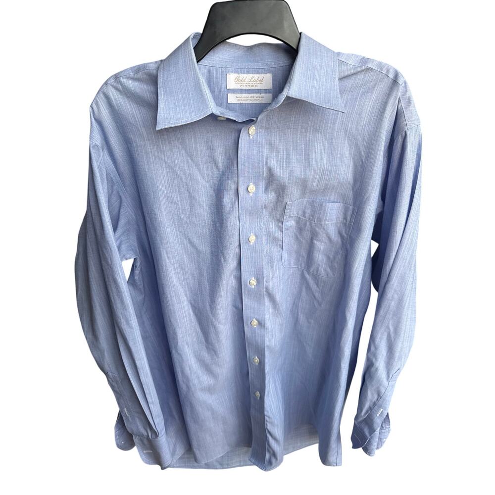 Gold Label Roundtree & Yorke Fitted Non-Iron Dress Shirt Light Blue Large